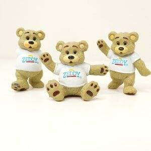 Vintage 80s Zeddy Teddy Bear Lot of 3 Zellers Canada Ad Mascot PVC Figures